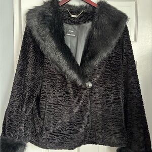 Dennis Basso Black Faux Persian Lamb Jacket